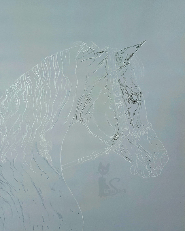 Arabian stallion ANSATA HEJAZI (Ansata Halim Shah x Ansata Sudarra) in pastels (40 cm x 50 cm)